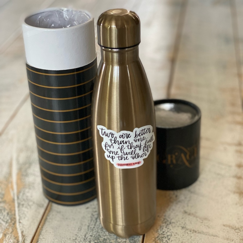 “Two Are Better Than One” Stainless Steel Water Bottle 16oz NIB